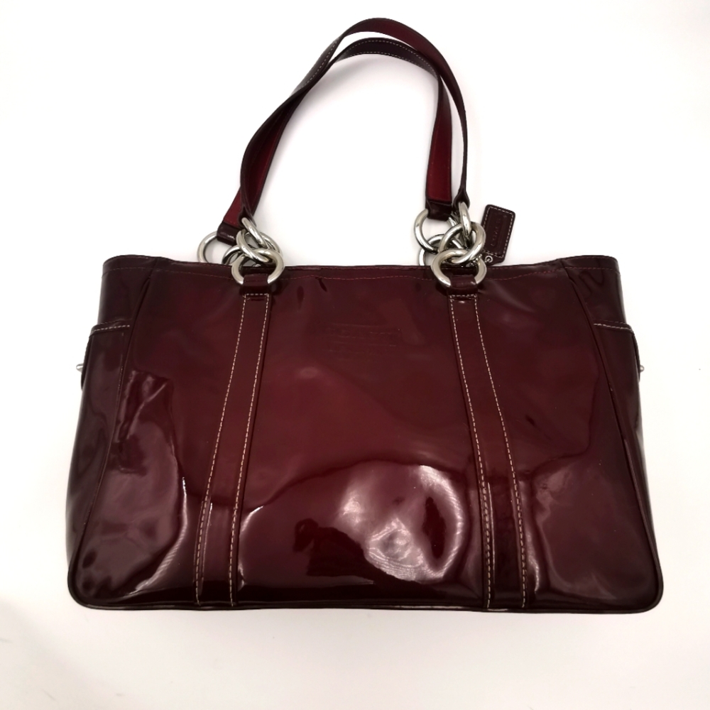 Coach East West Gallery F12839 Wine /Burgundy Luxurious Patent Leather Tote